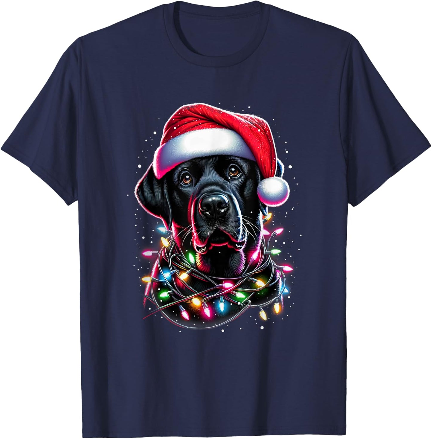 Black Lab Labrador Christmas Tree Light Pajama Dog Xmas T-Shirt - T-Shirt | Navy