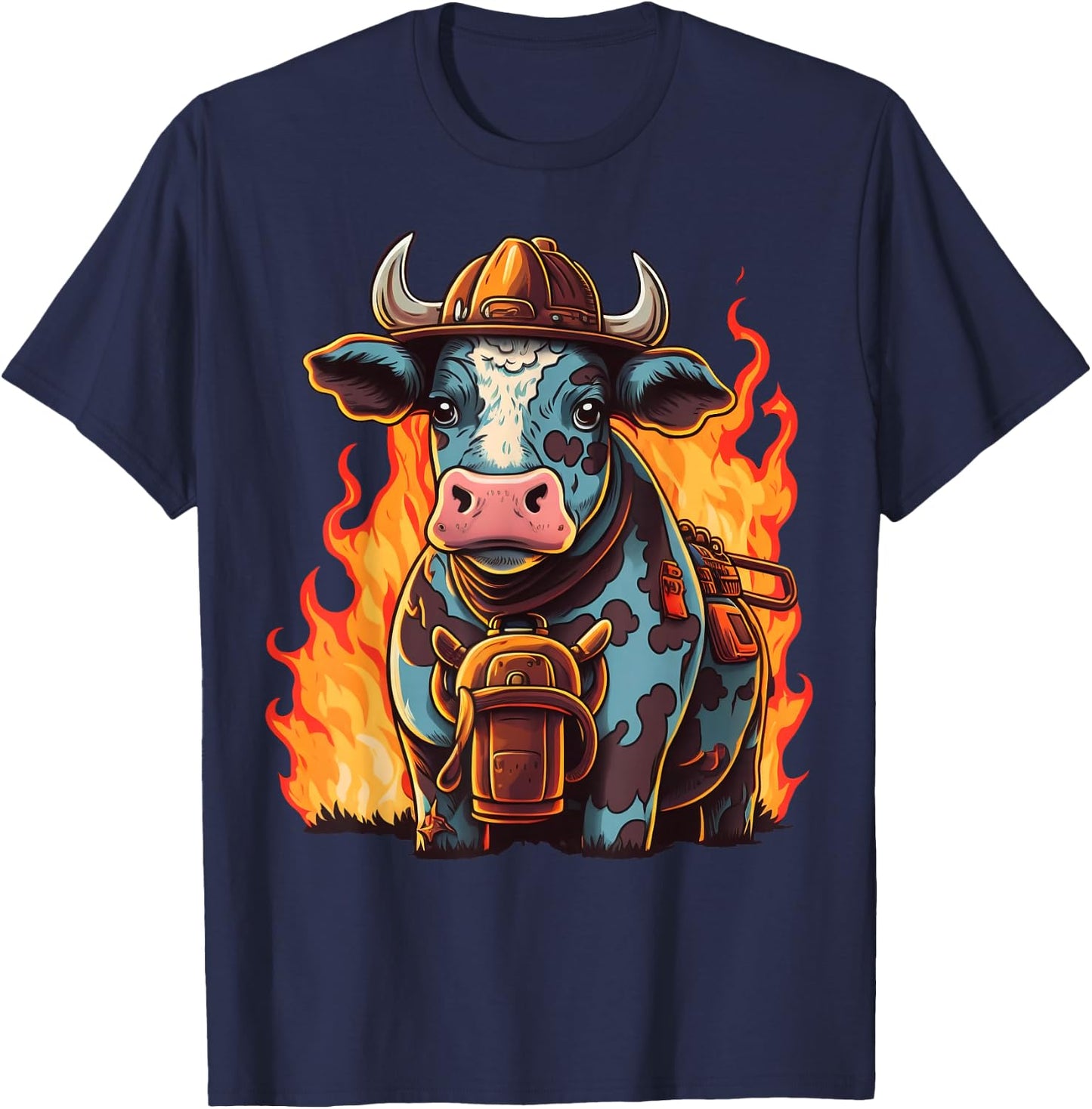 Cattle Fireman on Firefighter Cow T-Shirt - T-Shirt | Navy