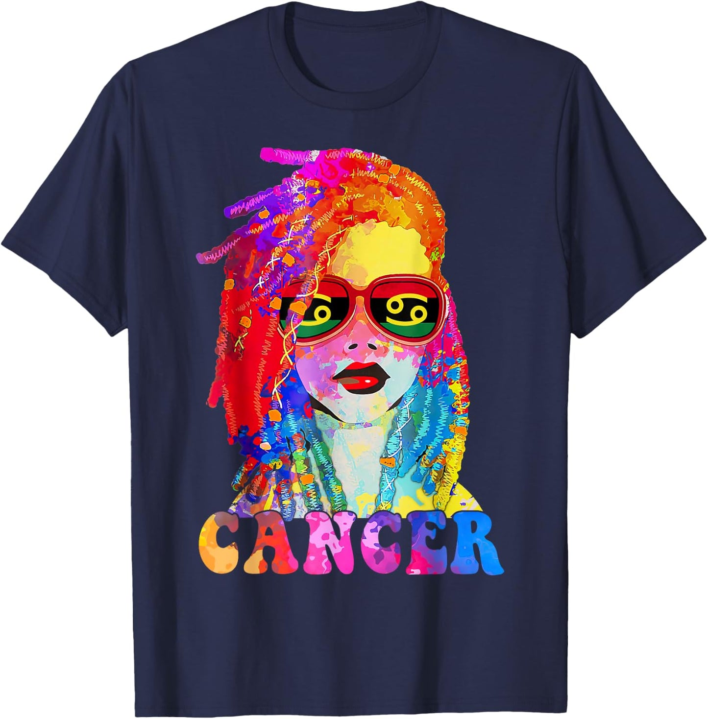 Cancer Loc'd Woman Black Queen Art Zodiac Birthday T-Shirt - T-Shirt | Navy