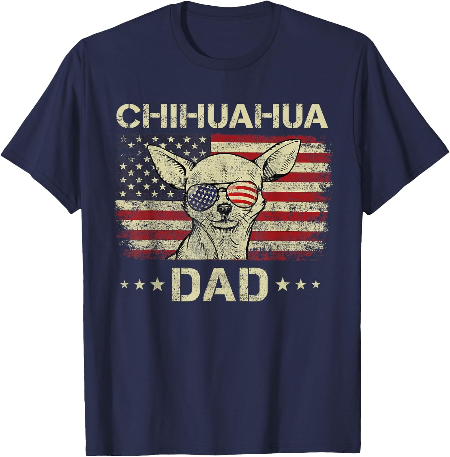 Chihuahua Dad Dog Lovers American Flag 4th Of July Men T-Shirt - T-Shirt | Navy