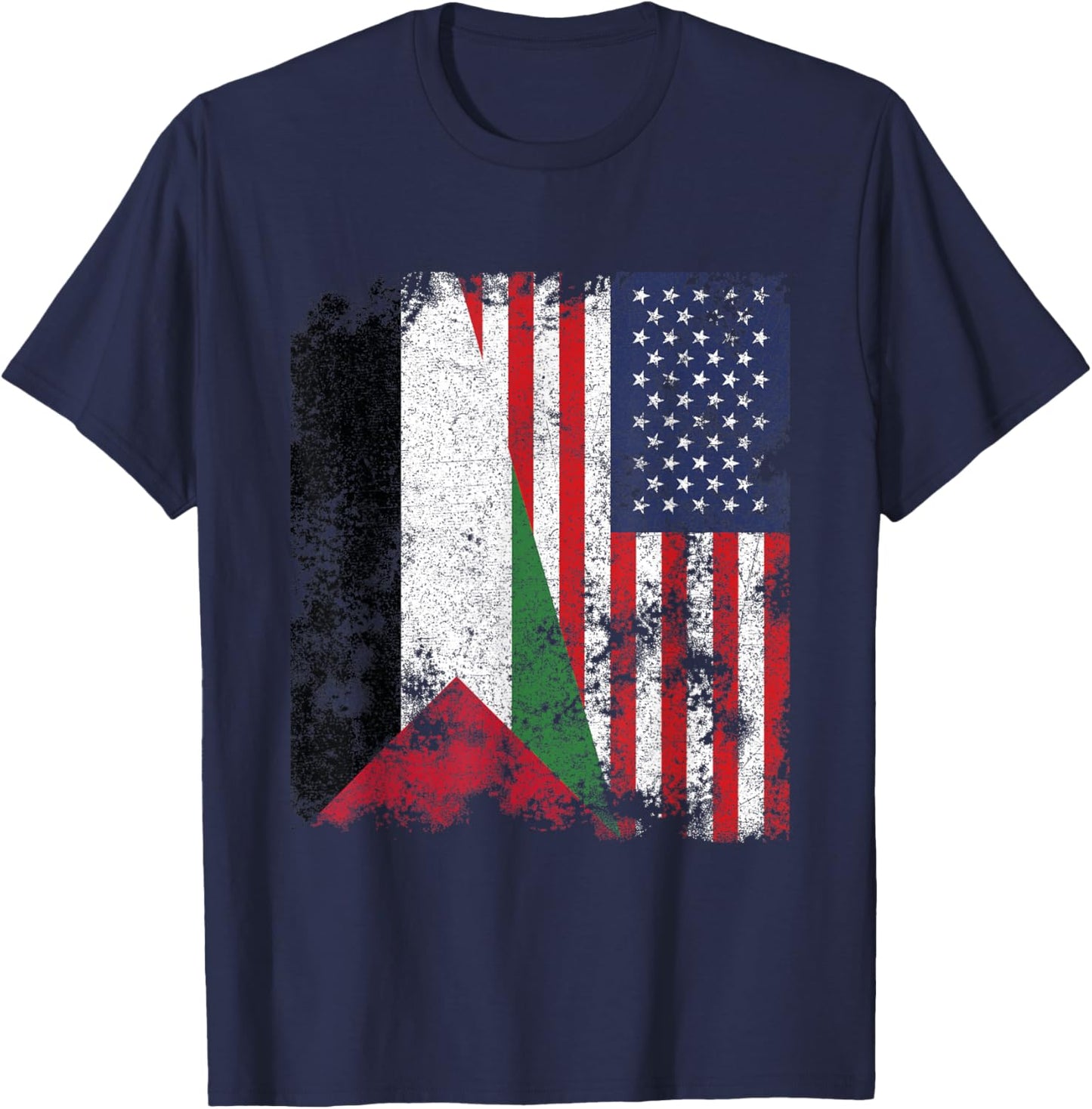 Palestine USA Flag Distressed - Half American T-Shirt - T-Shirt | Navy