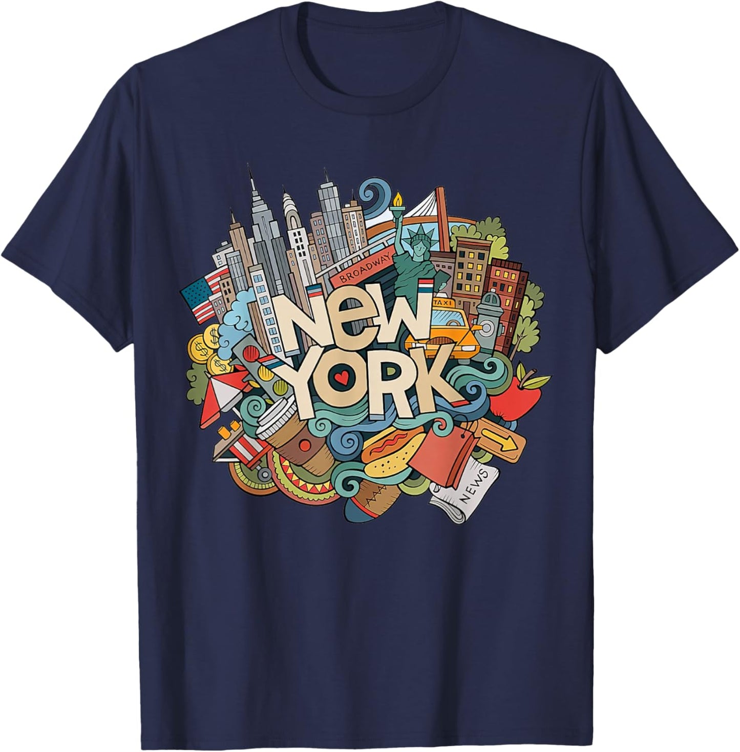 New York City NYC Iconic Skyline Big Apple Gift Souvenir T-Shirt - T-Shirt | Navy