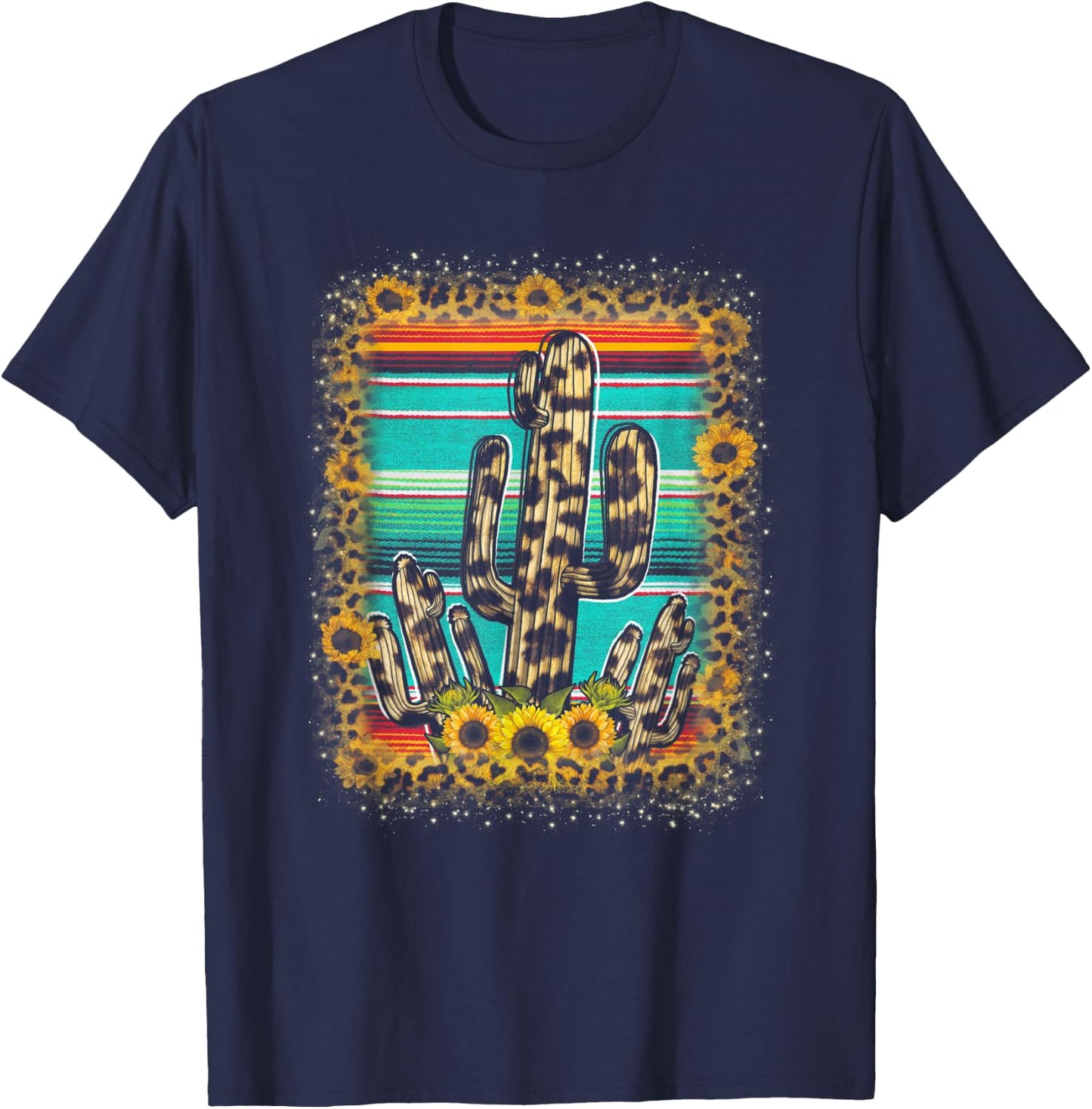 Cowhide Texas Cactus Serape Western Rodeo Horse Lovers T-Shirt - T-Shirt | Navy
