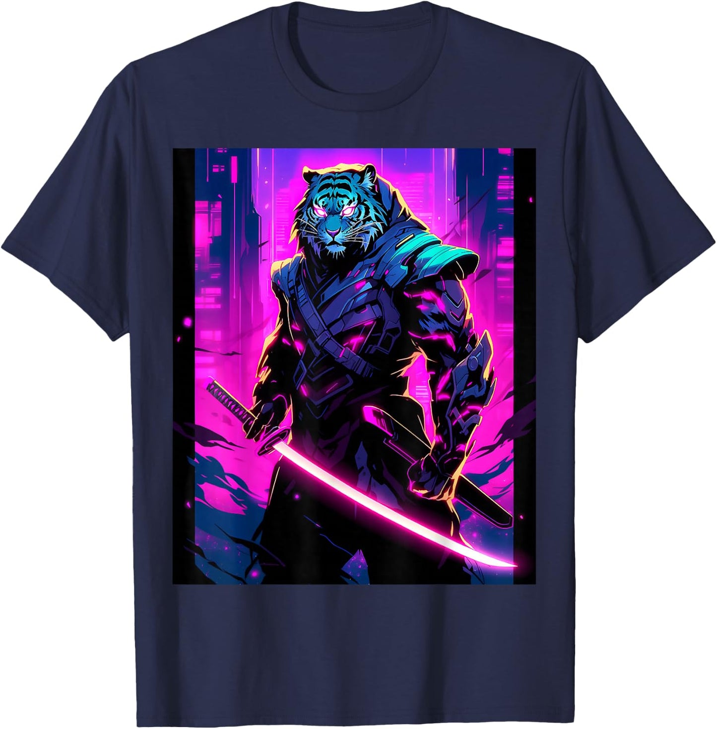 Night's Warrior: Featuring a Tiger Samurai in the Darkness T-Shirt - T-Shirt | Navy