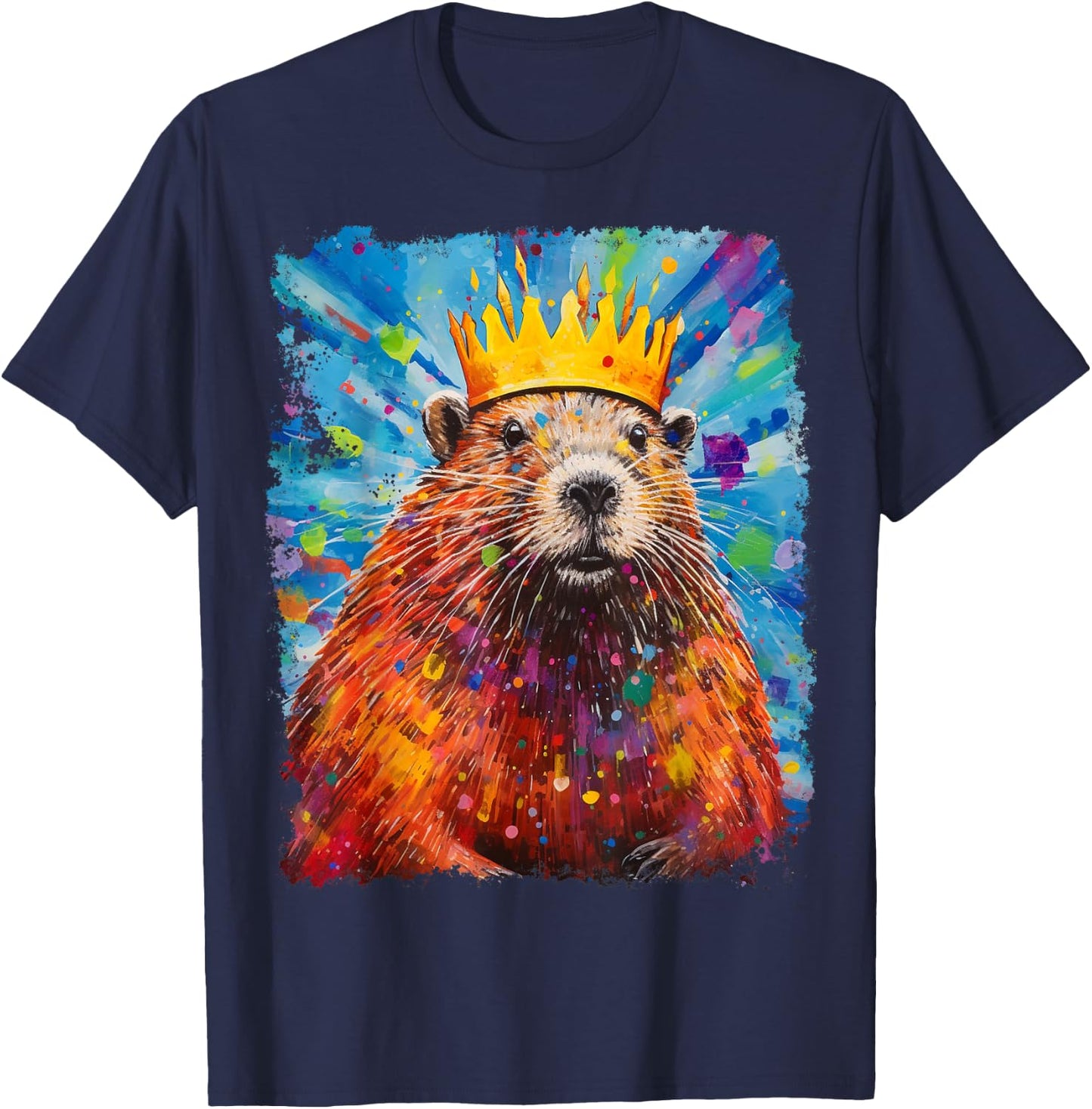 Pop Art Colorful Beaver King Queen T-Shirt - T-Shirt | Navy