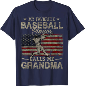 My Favorite Baseball Player Calls Me Grandma Mother's Day T-Shirt - T-Shirt | Navy