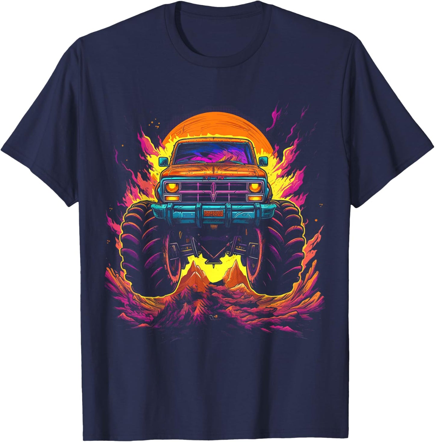 Retro Vintage Monster Truck Retro Sunset Monster Truck Boys T-Shirt - T-Shirt | Navy