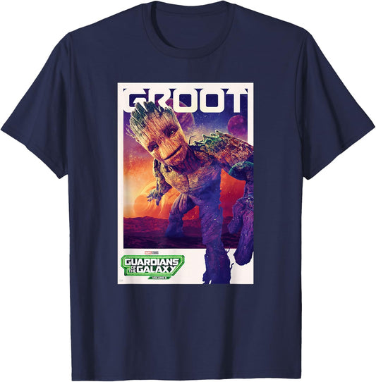 Marvel Guardians of the Galaxy Volume 3 Groot Poster T-Shirt - T-Shirt | Navy