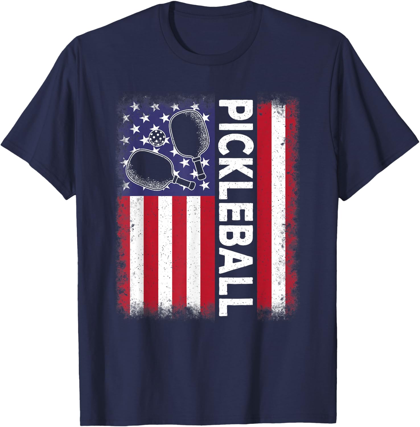 Pickleball American Flag Funny Pickleball Vintage Men Women T-Shirt - T-Shirt | Navy