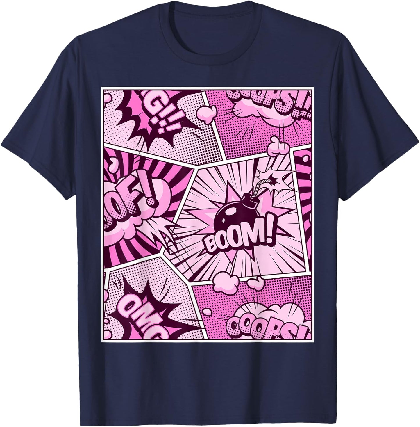 Comic Book Pink Color Graphic T-Shirt - T-Shirt | Navy