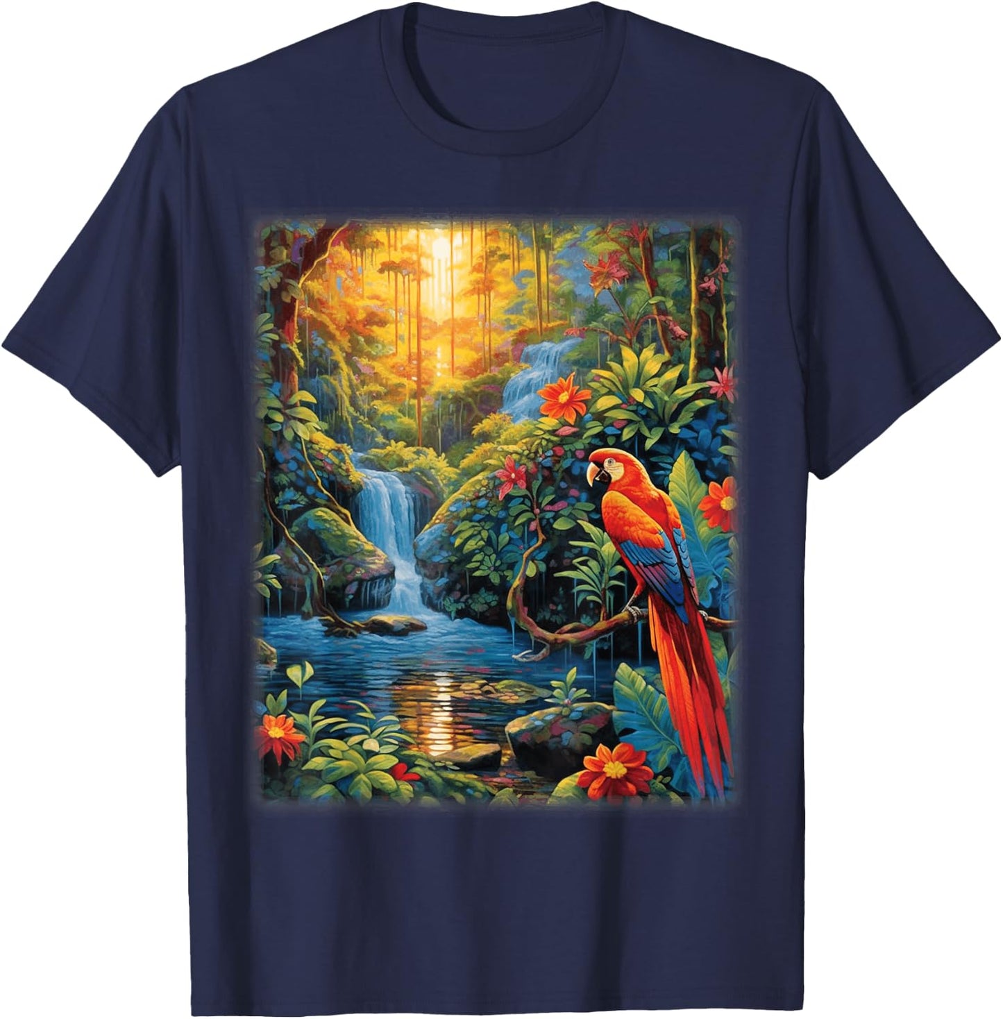 Colorful Parrots Rain Forest Jungle Macaw Parrot Men Women T-Shirt - T-Shirt | Navy