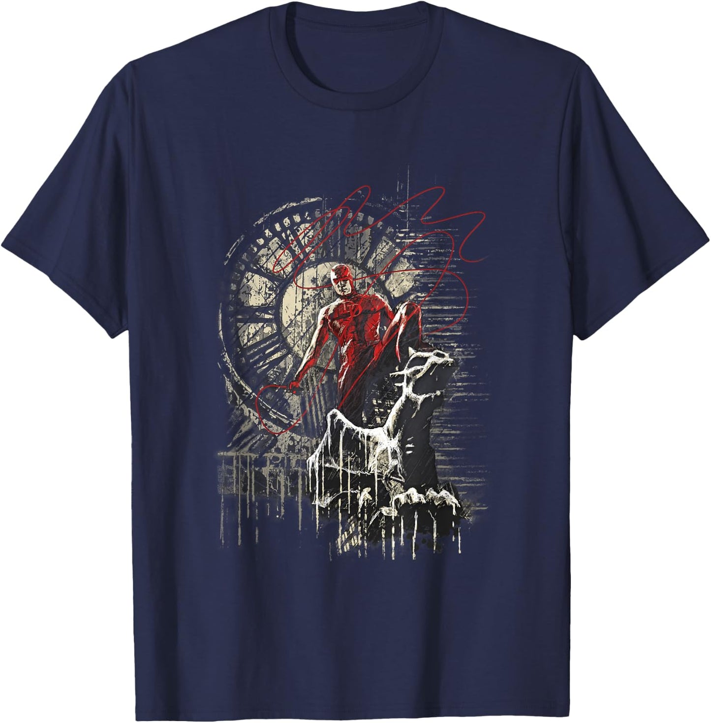 Marvel Comics Retro Classic Daredevil Standing On Gargoyle T-Shirt - T-Shirt | Navy
