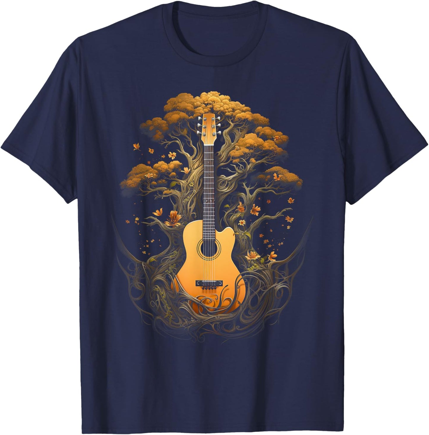 Acoustic Guitar Tree Of Life T-Shirt - T-Shirt | Navy