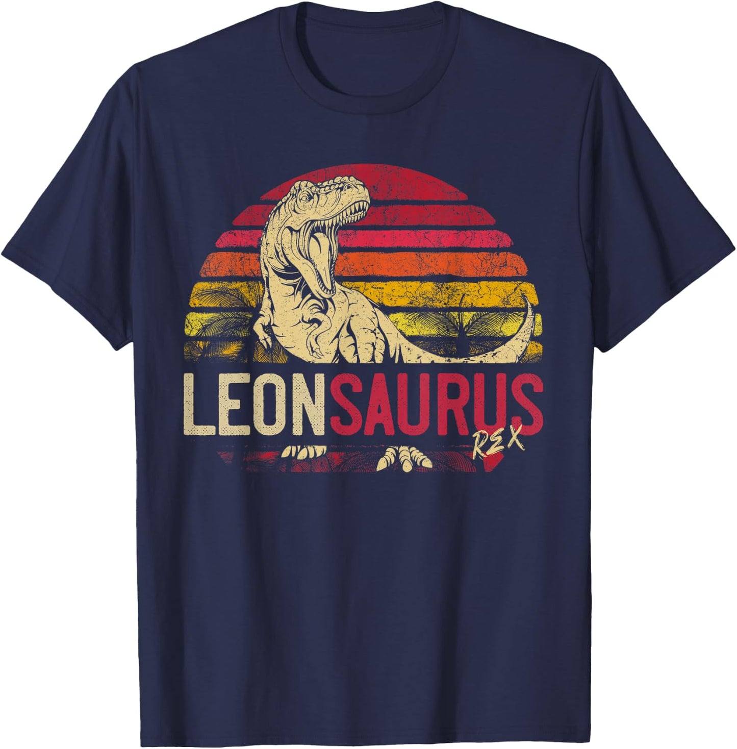 Leon Saurus Funny Personalized Dinosaur T Rex Name Boys Gift T-Shirt - T-Shirt | Navy