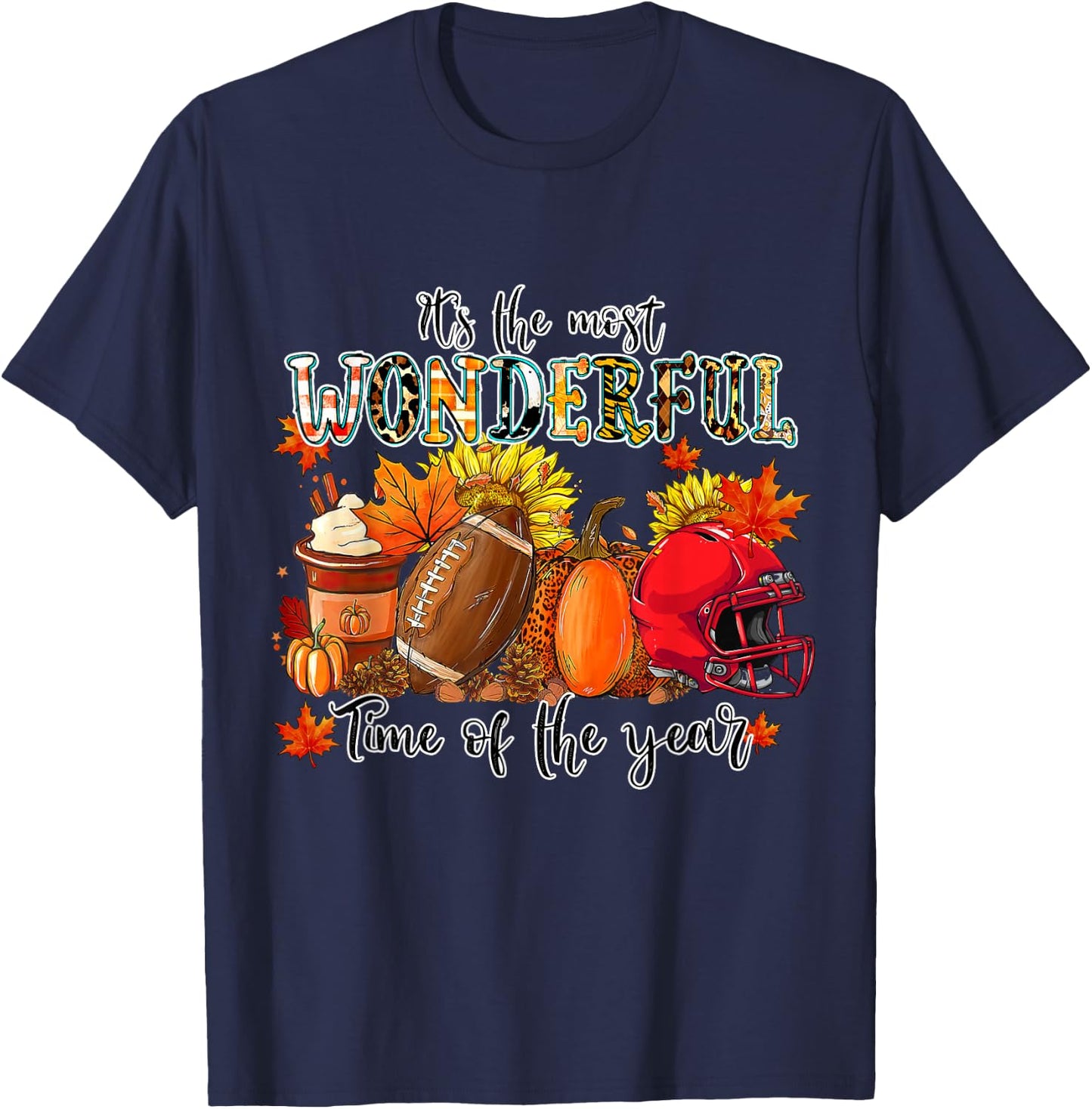 Fall Pumpkin Football It's Most Wonderful Time of The Year T-Shirt - T-Shirt | Navy