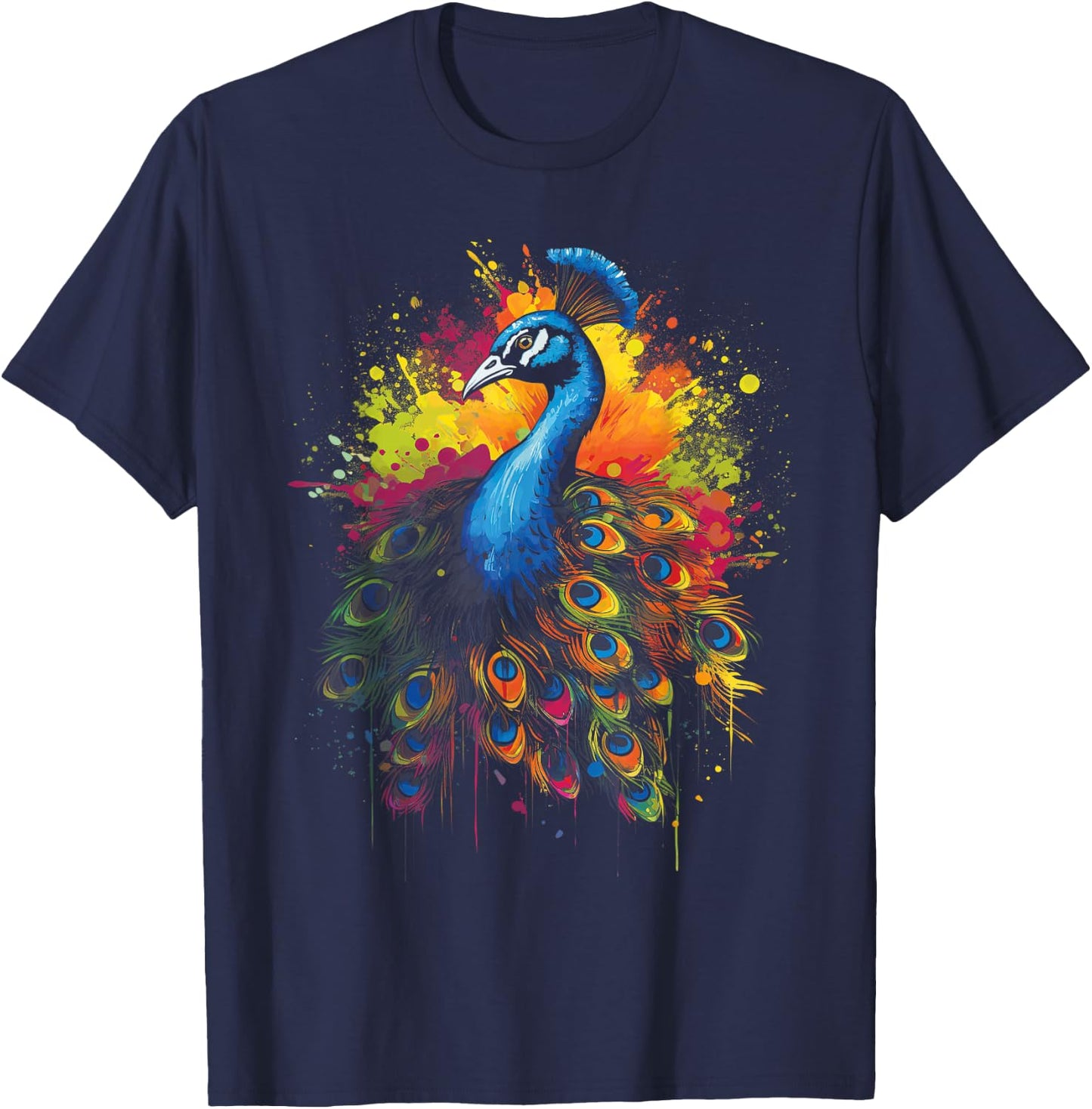 Colorsplash Artwork Peacock Bird Multicolor T-Shirt - T-Shirt | Navy