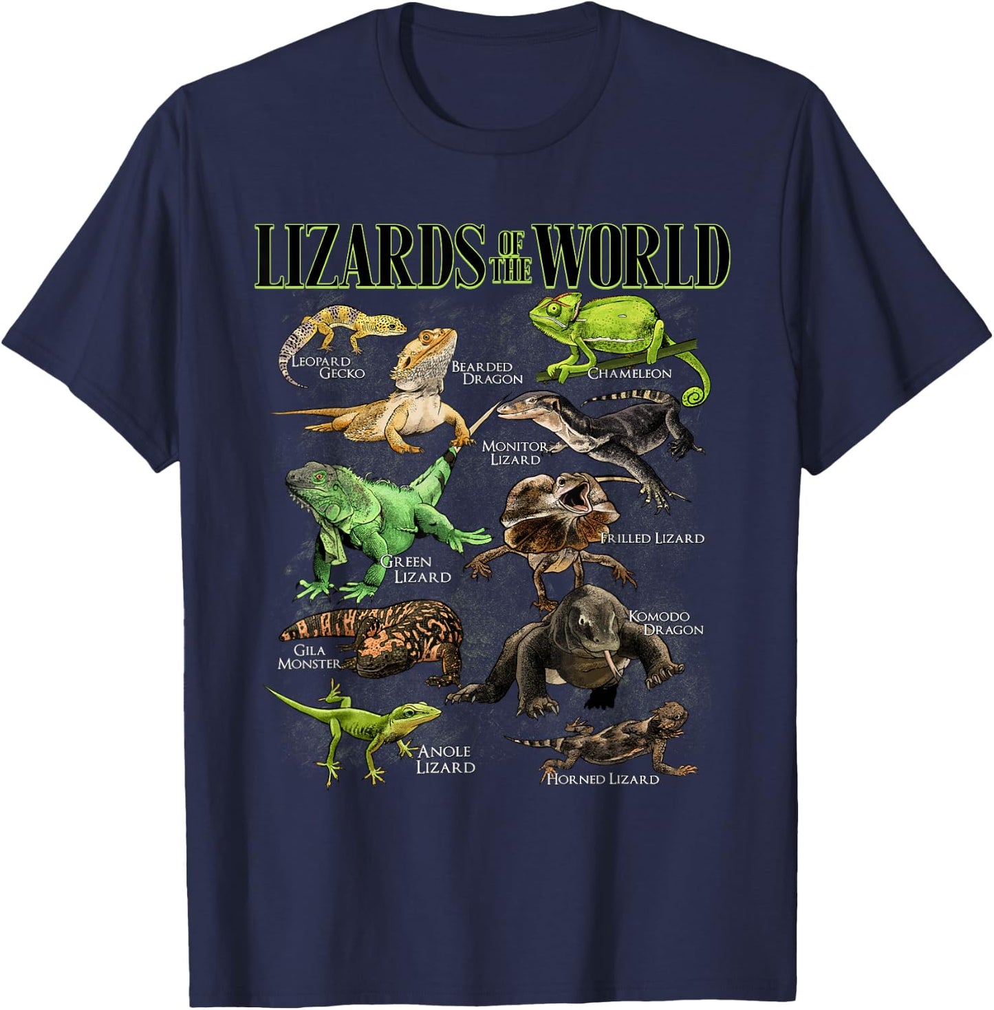 Lizard Animals of the World Educational Reptile Lizard Lover T-Shirt - T-Shirt | Navy