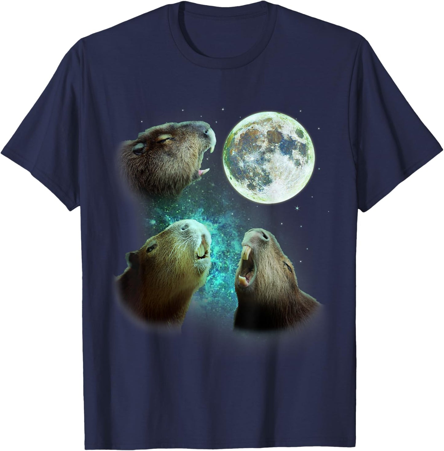 Three Capybaras Howl At Moon 3 Wolfs - Wolves Parody T-Shirt - T-Shirt | Navy