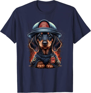 Dachshund Fireman on Firefighter Dachshund T-Shirt - T-Shirt | Navy