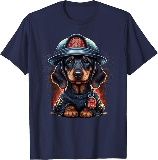 Dachshund Fireman on Firefighter Dachshund T-Shirt - T-Shirt | Navy