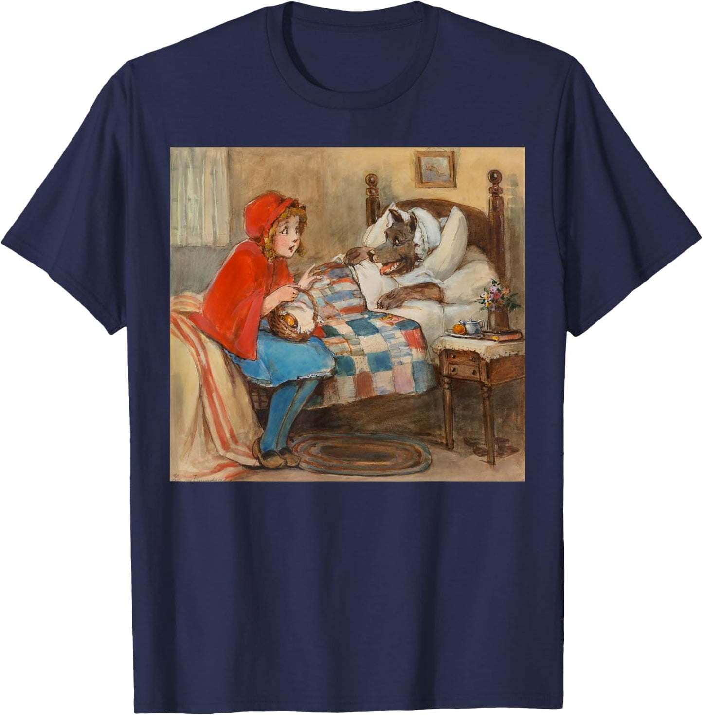 Retro Fairy Tale Grandma Bad Wolf Little Red Riding Hood T-Shirt - T-Shirt | Navy