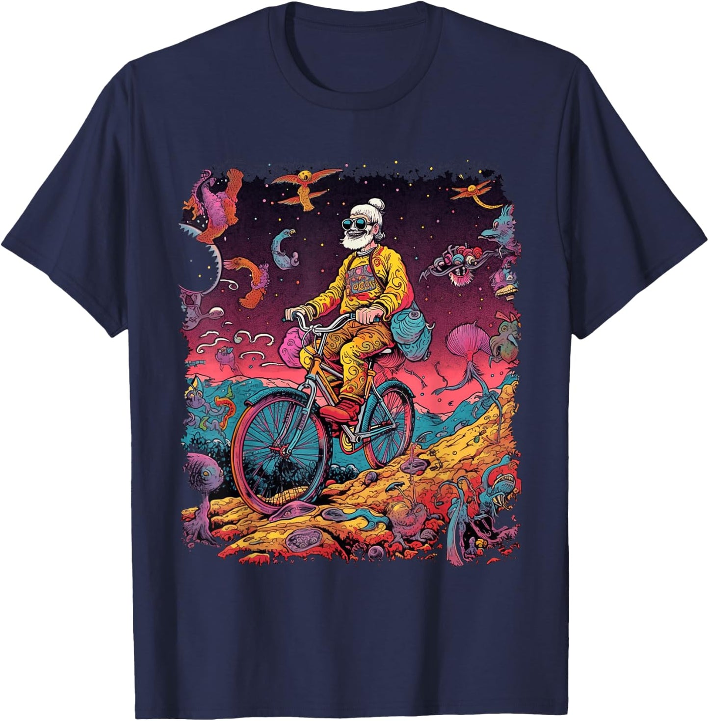 Bicycle Day Hofmann Trip | Psychedelic Comic Style Hippie T-Shirt - T-Shirt | Navy