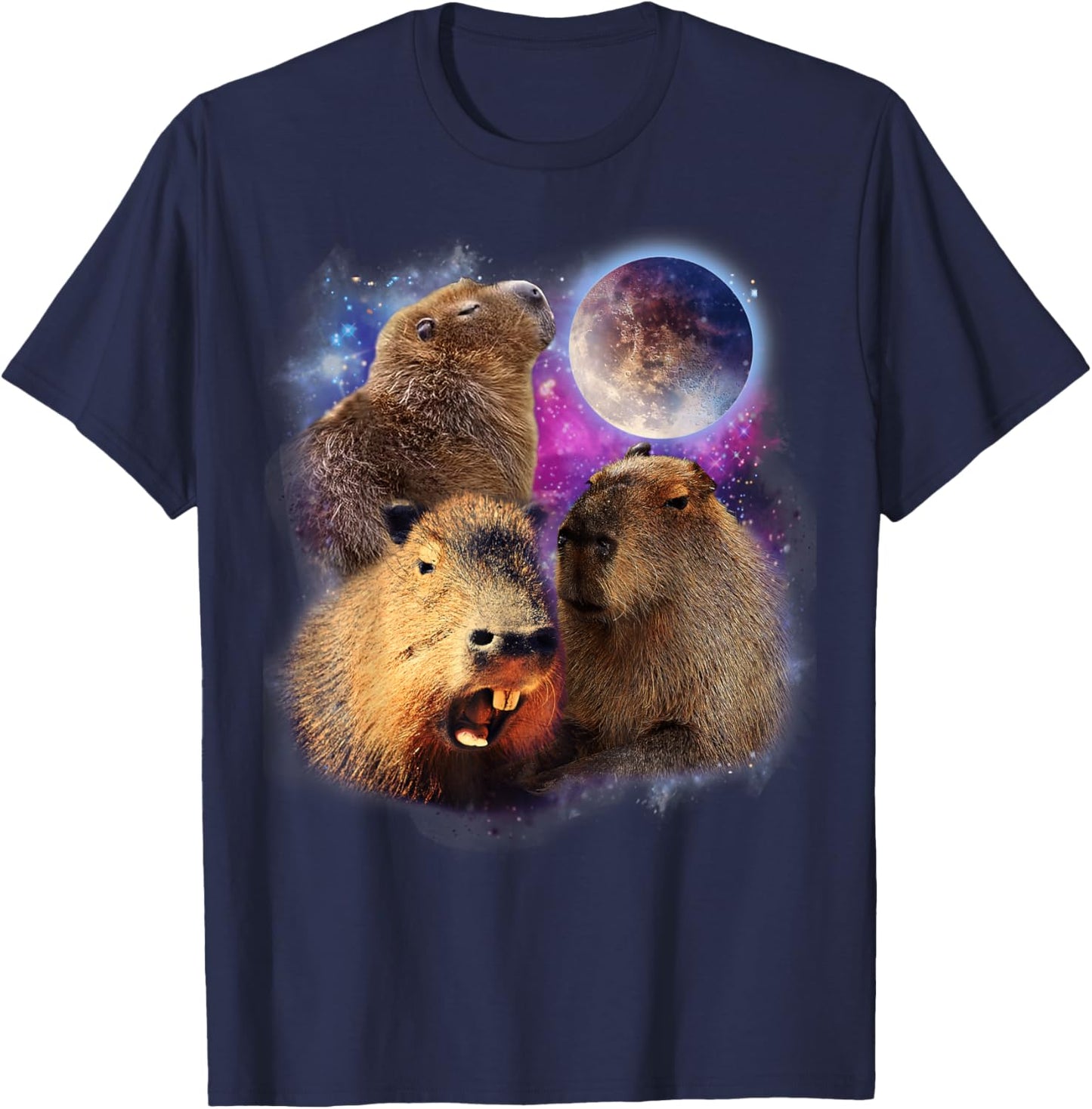 3 Capybara Moon Capybara Stuffed Animal , Women, Kids T-Shirt - T-Shirt | Navy