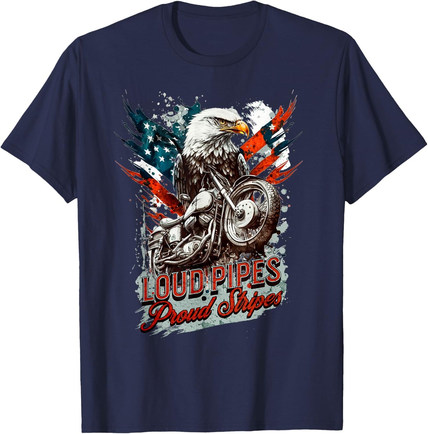 Patriotic Old Biker American US Flag Vintage Motorcycle Men T-Shirt - T-Shirt | Navy