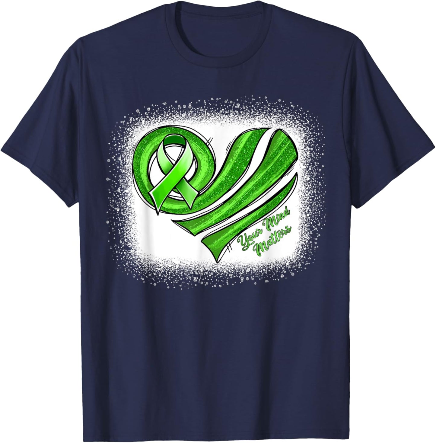 Mental Health Awareness Heart Green Mental Health Matters T-Shirt - T-Shirt | Navy