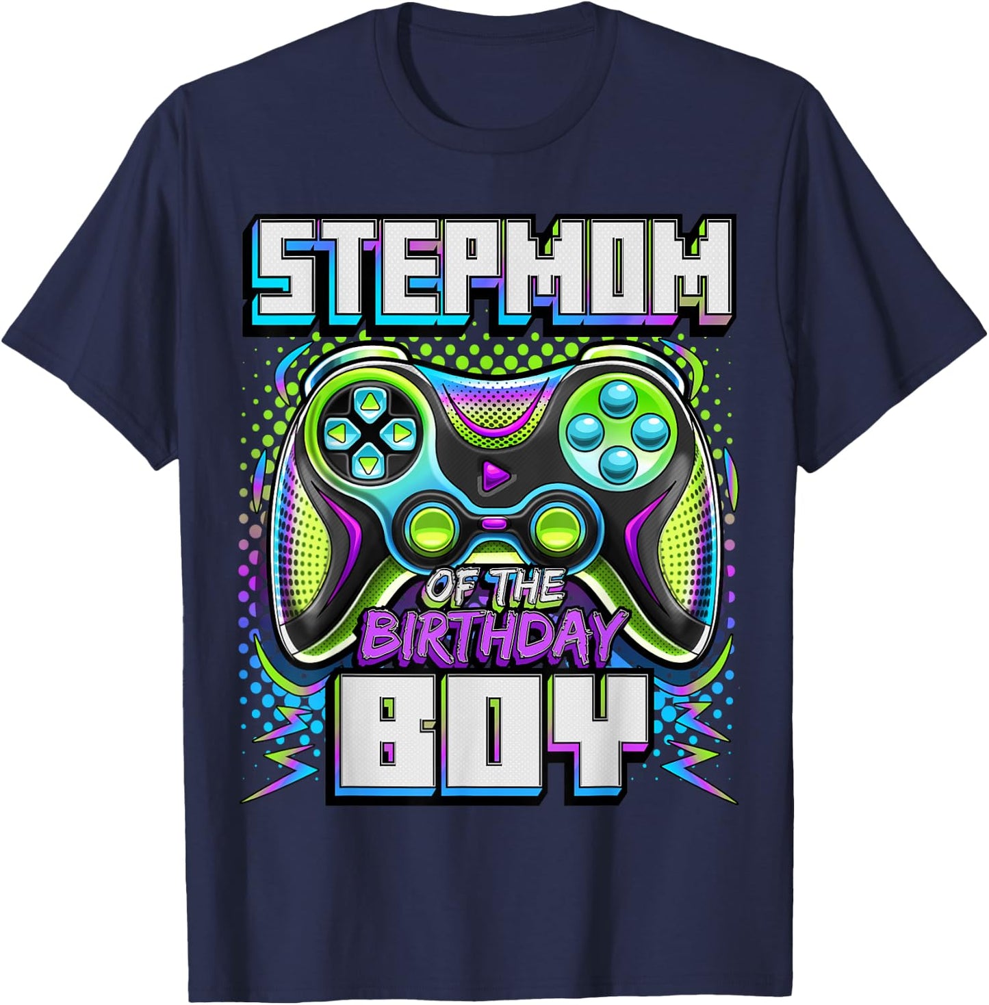 Stepmom of the Birthday Boy Matching Family Video Game Party T-Shirt - T-Shirt | Navy