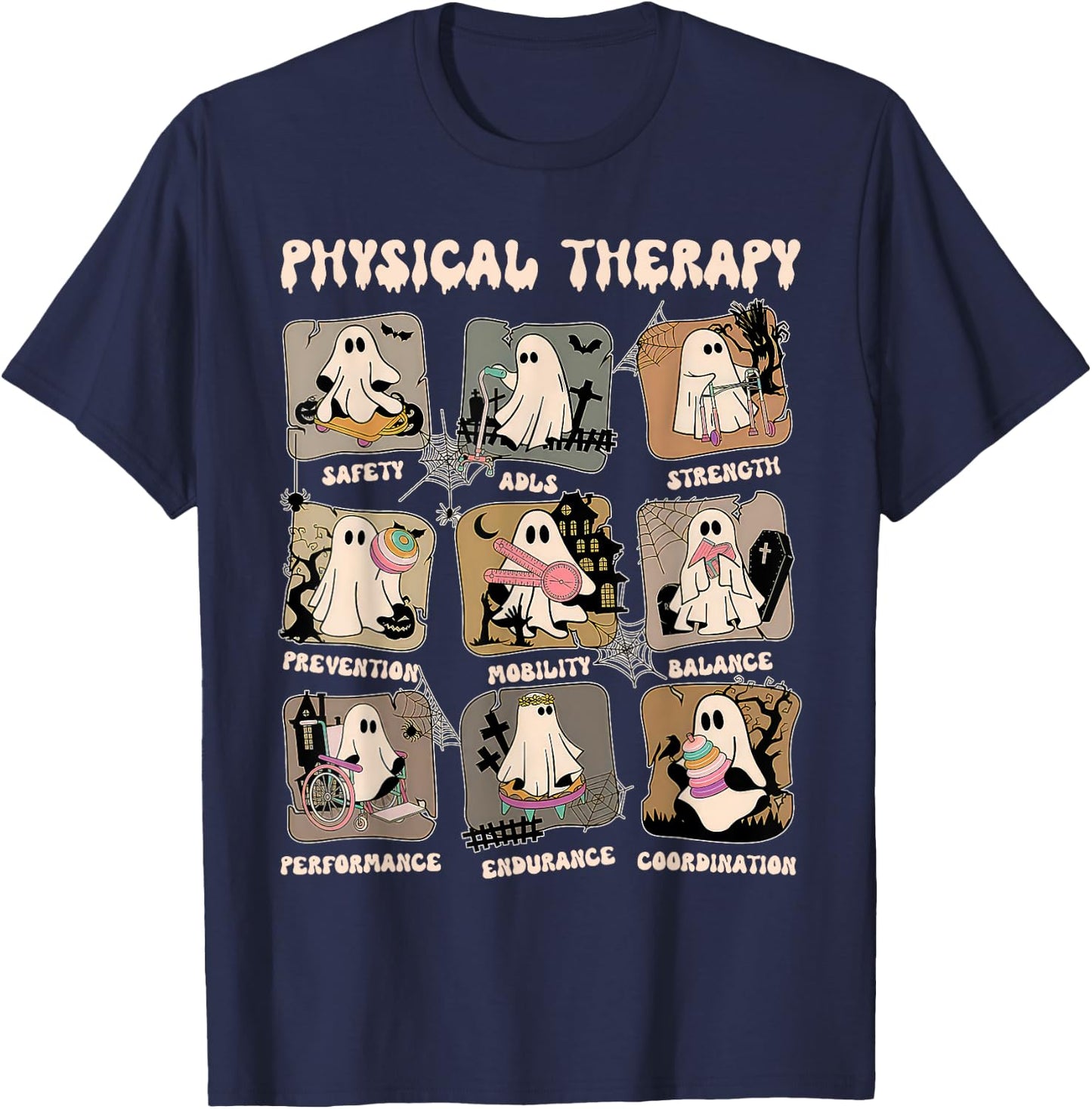 Cute Ghost Physical Therapy PT Physical Therapist Halloween T-Shirt - T-Shirt | Navy