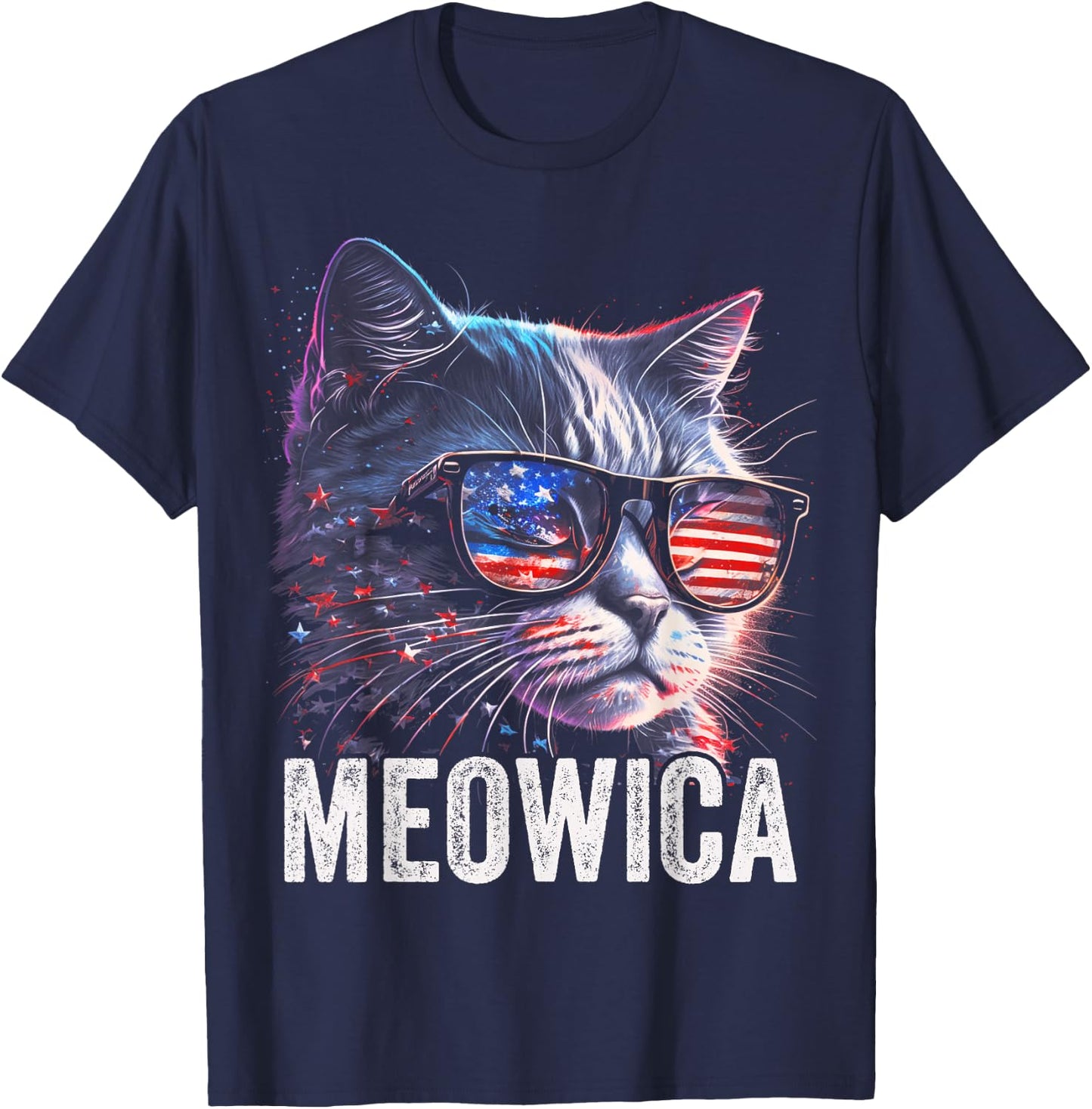 Meowica 4th of July Cat American Flag America USA Funny T-Shirt - T-Shirt | Navy