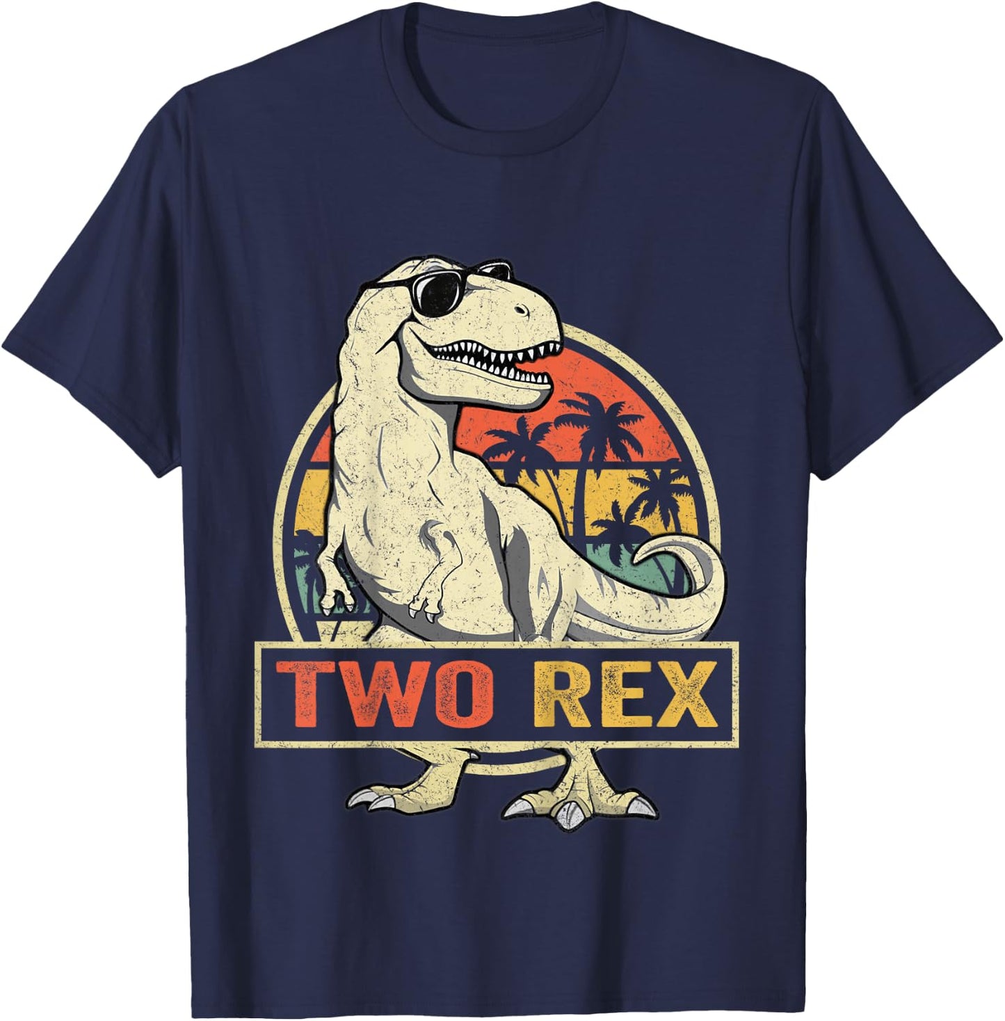 Kids Two Rex 2nd Birthday Boy Second Dinosaur 2 Year Old Boys T-Shirt - T-Shirt | Navy