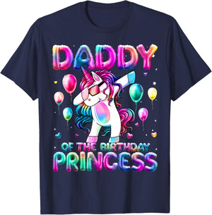 Daddy of the Birthday Princess Girl Dabbing Unicorn Daddy T-Shirt - T-Shirt | Navy