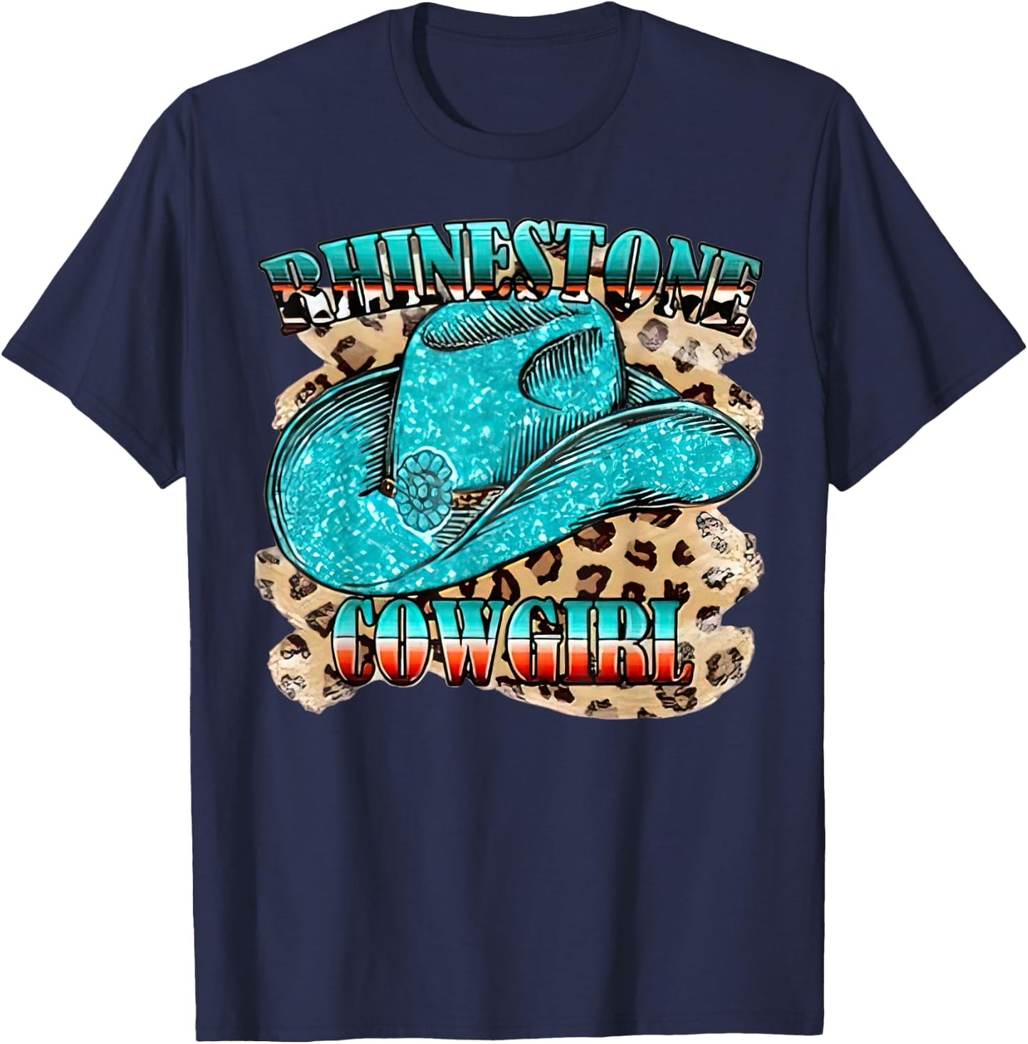 Rhinestone Cowgirl Western Boots Chapeau Western Country T-Shirt - T-Shirt | Navy