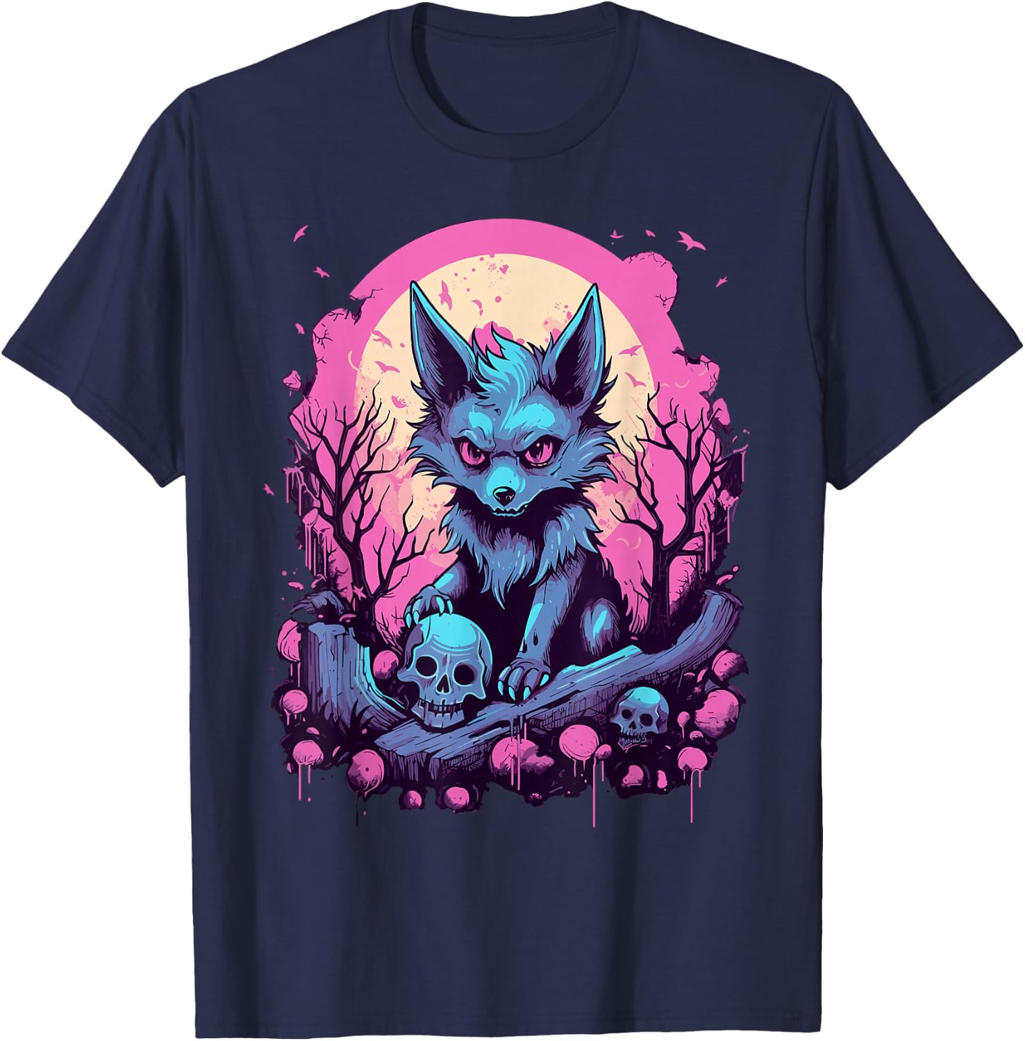 Wolf Pastel Goth Kawaii Cute Creepy Cool Stuff T-Shirt - T-Shirt | Navy