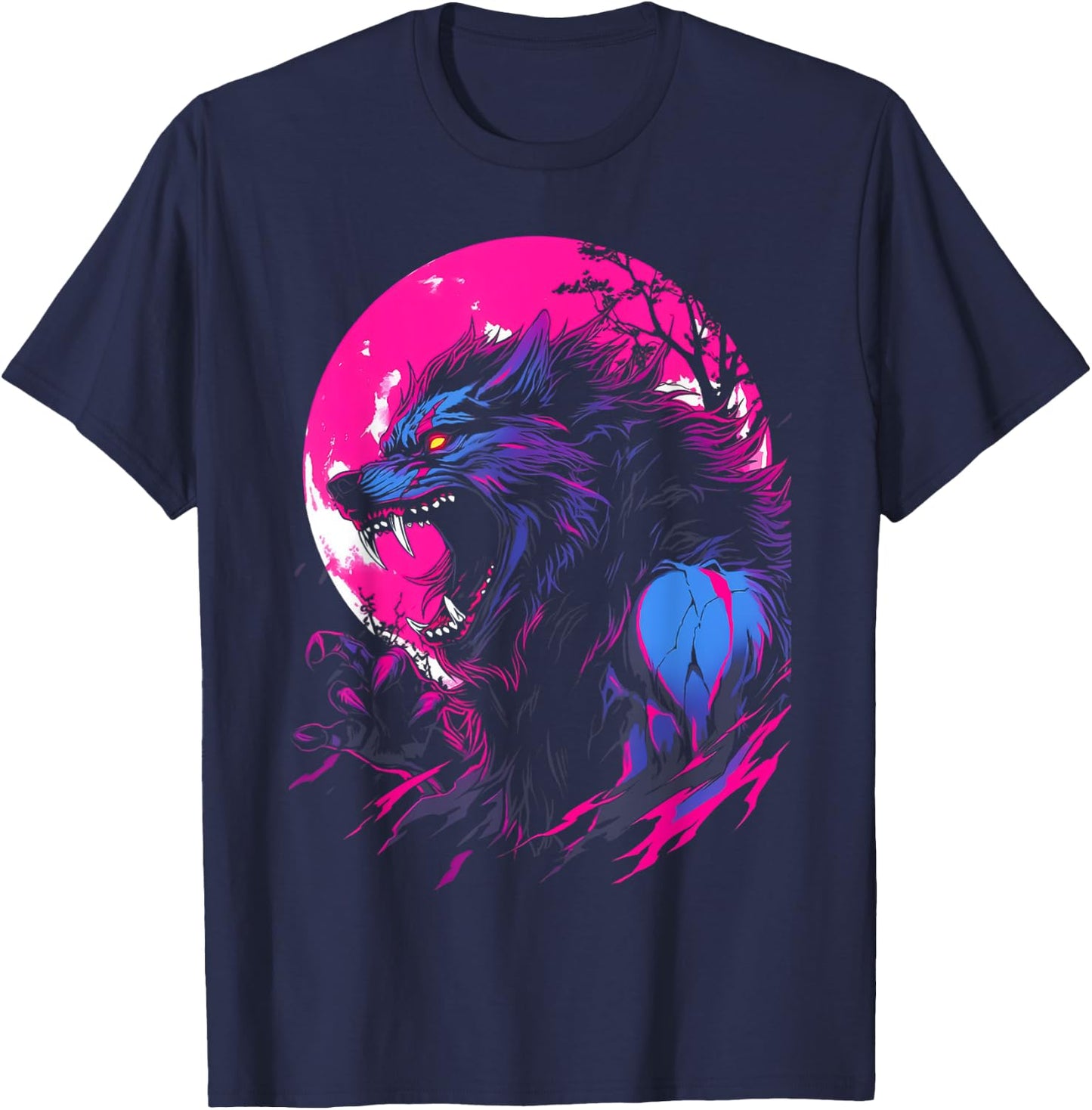 Horror Werewolf Head Halloween Mythology Wolf Shifter Lycan T-Shirt - T-Shirt | Navy