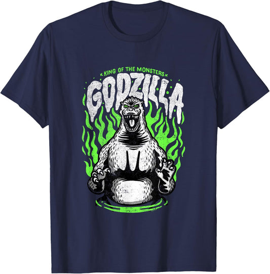 Godzilla Green Flames Edit T-Shirt - T-Shirt | Navy