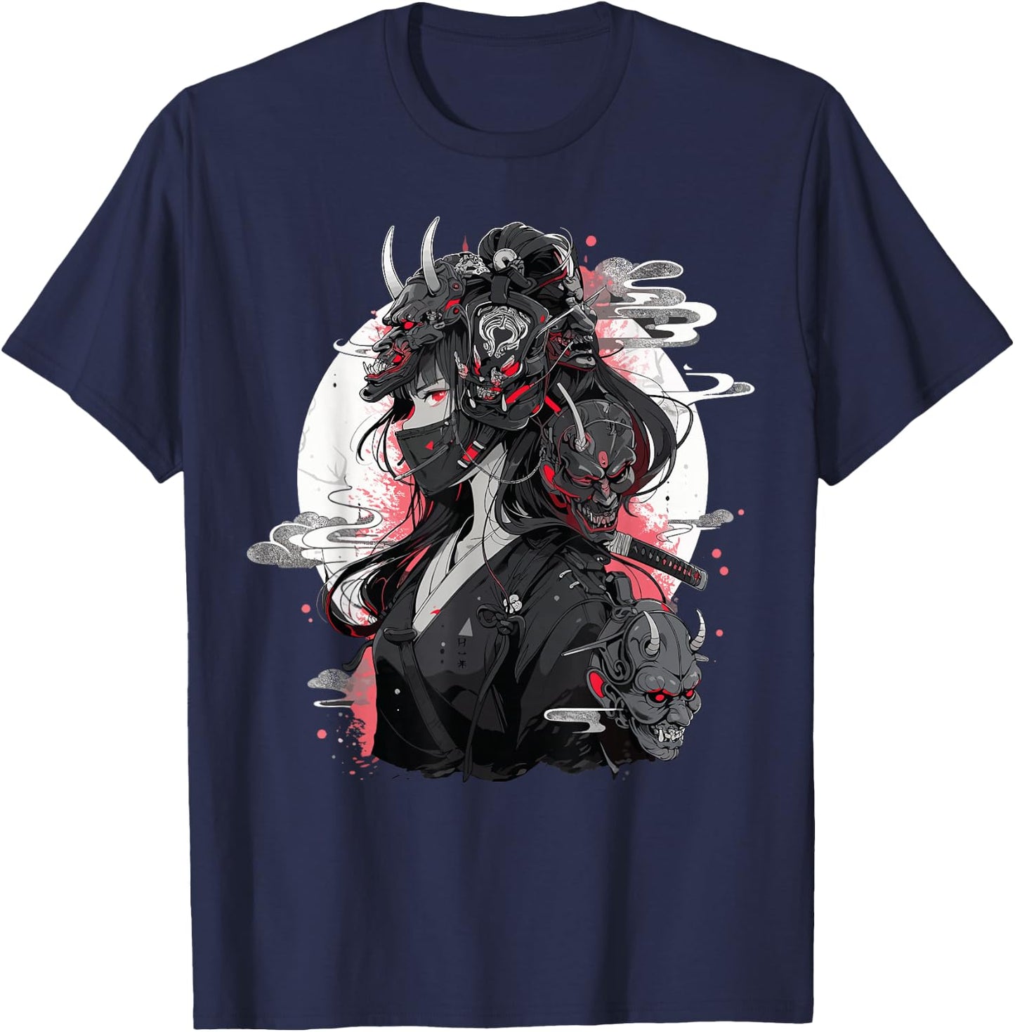 Anime Girl Gothic Waifu Japanese Kawaii Otaku Oni Mask T-Shirt - T-Shirt | Navy