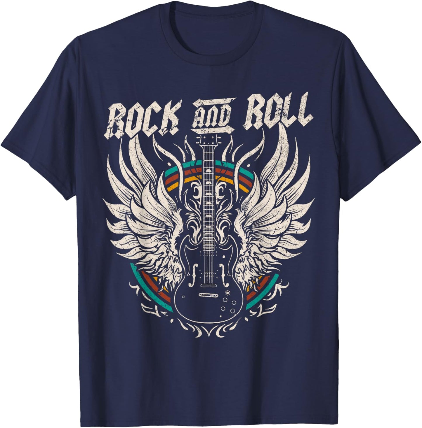 Rock and Roll Guitar Vintage Rock Music T-Shirt - T-Shirt | Navy