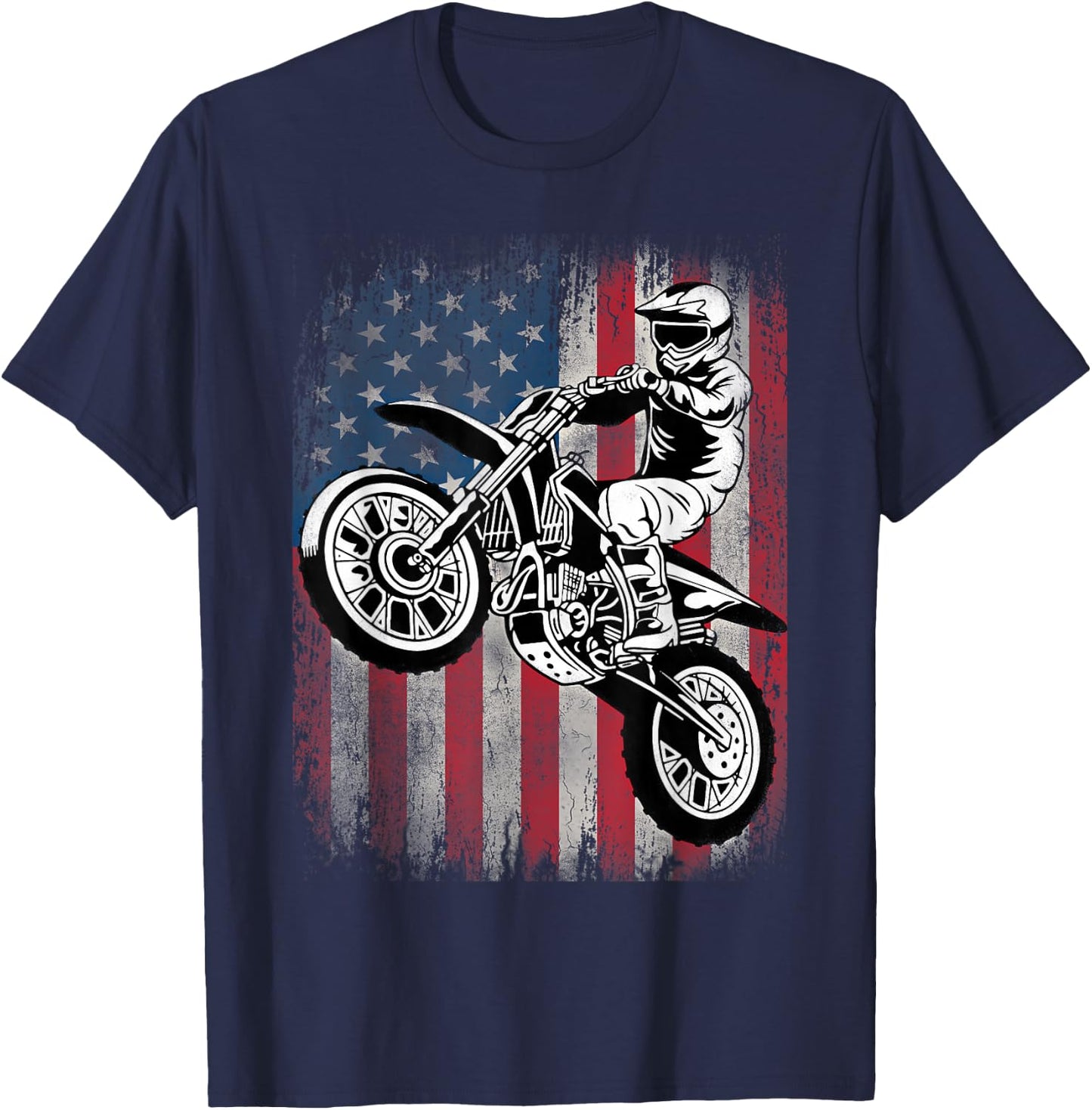 Dirt Bike American Flag Motocross Dirtbike Biker 4th of July T-Shirt - T-Shirt | Navy