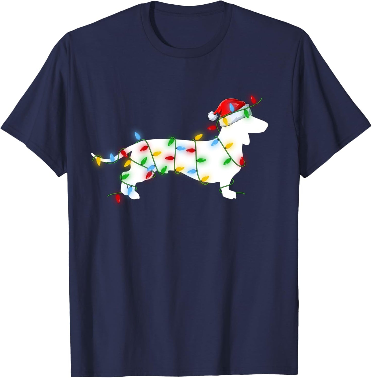 Wiener Dog Lover Lighting Xmas Santa Dachshund Christmas T-Shirt - T-Shirt | Navy