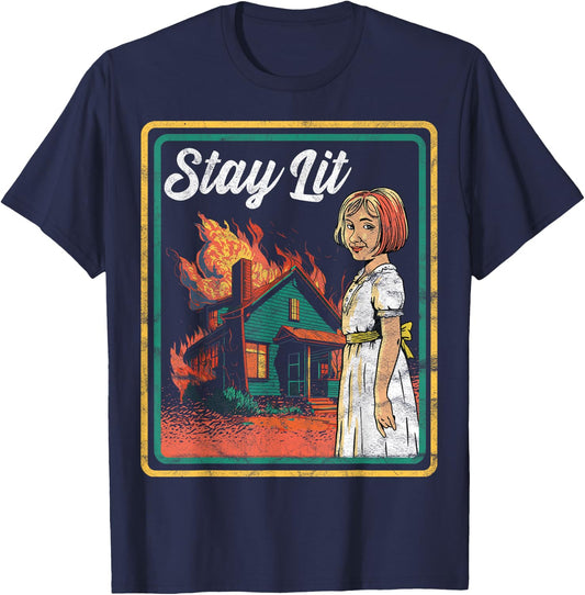 Vintage Child Game Horror Dark Humor Stay Lit T-Shirt - T-Shirt | Navy