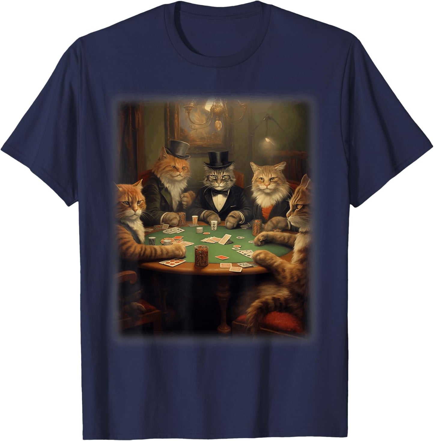 Cats Playing Poker | A Friend in Need | Funny Cat Lover Art T-Shirt - T-Shirt | Navy