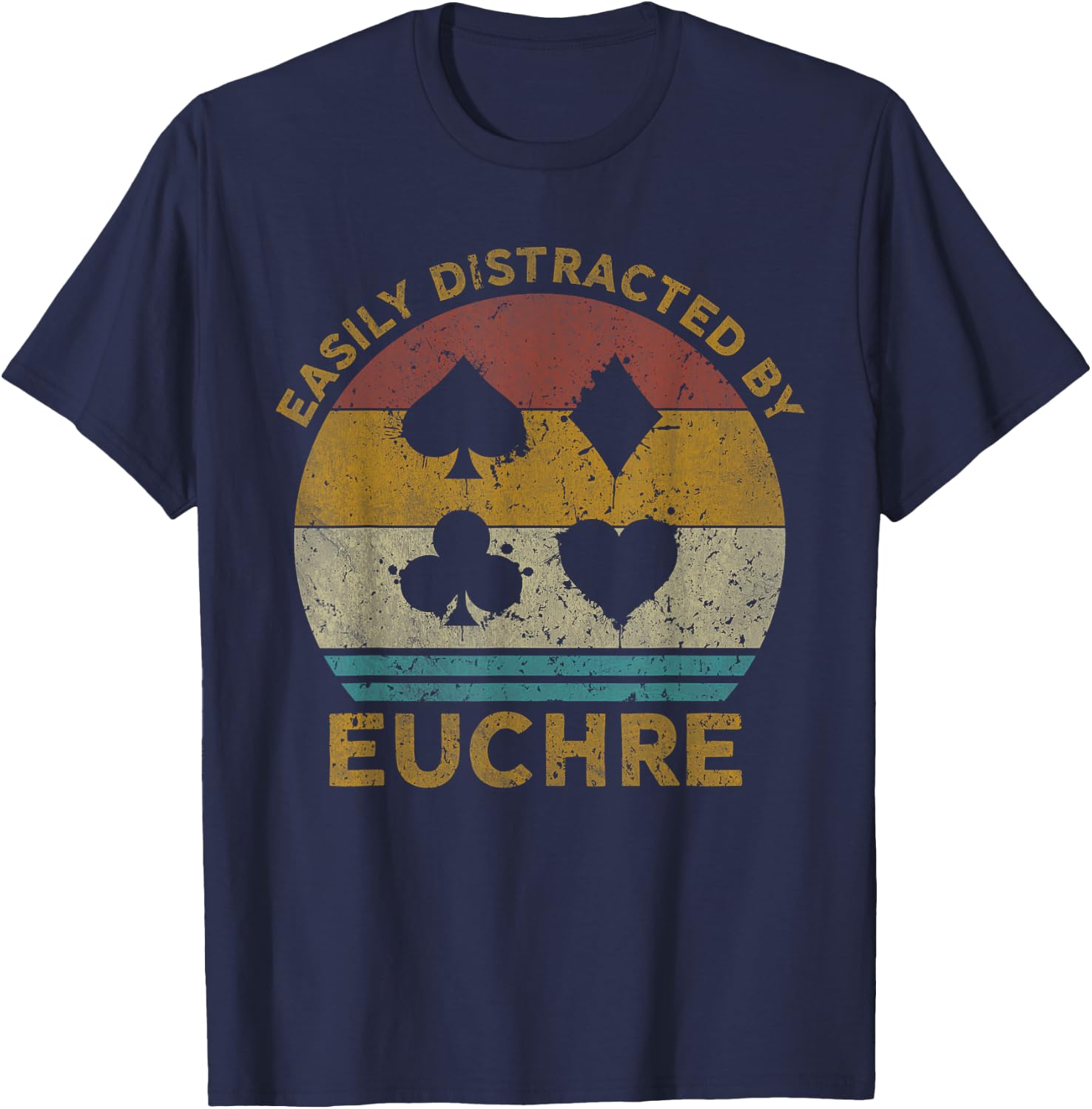 Easily Distracted By Euchre Vintage Euchre Card Game T-Shirt - T-Shirt | Navy