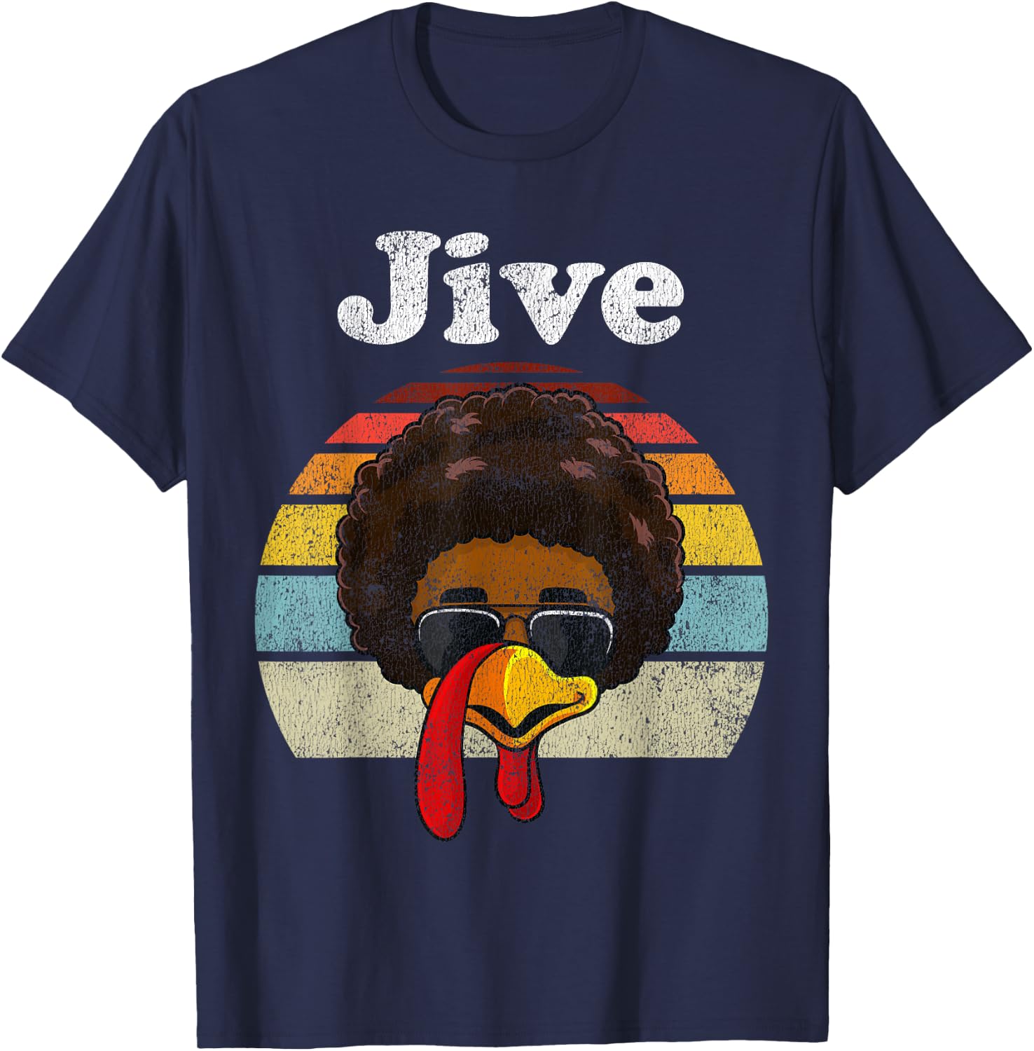 Jive Thanksgiving Turkey Day Funny Face Vintage Retro Style T-Shirt - T-Shirt | Navy