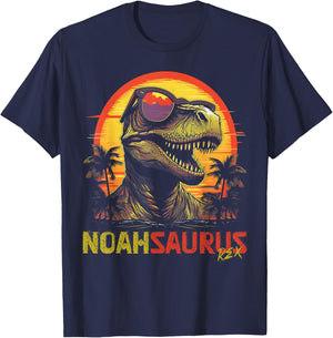 Noah Saurus Funny Personalized Dinosaur T Rex Name Boy T-Shirt - T-Shirt | Navy