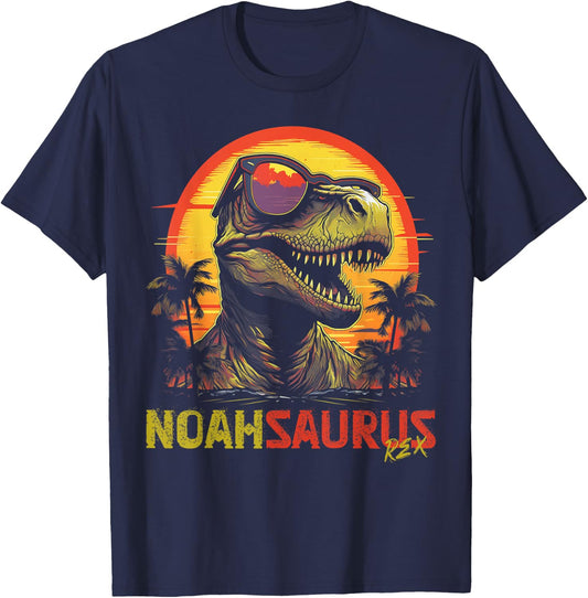 Noah Saurus Funny Personalized Dinosaur T Rex Name Boy T-Shirt - T-Shirt | Navy