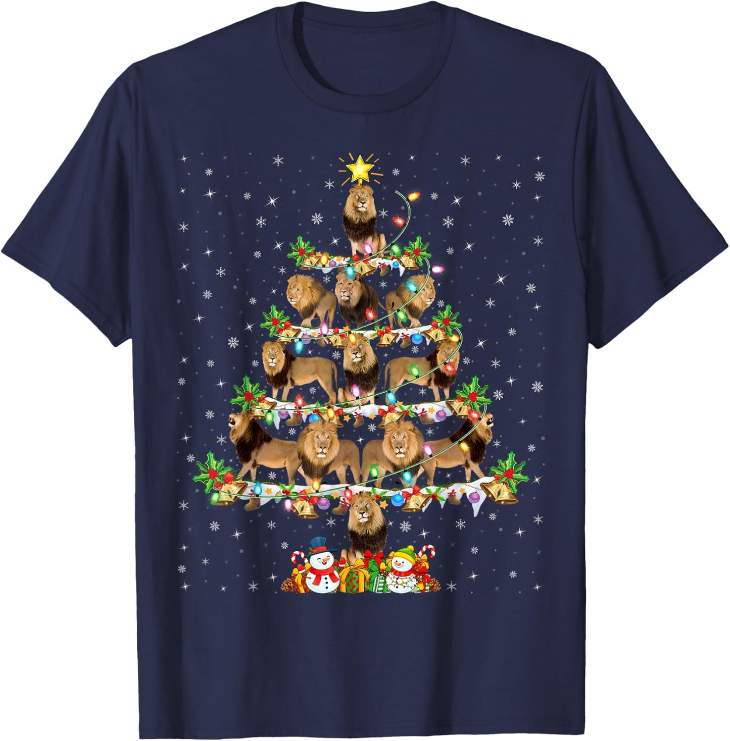Lion Xmas Lighting Santa Lion Christmas Tree T-Shirt - T-Shirt | Navy