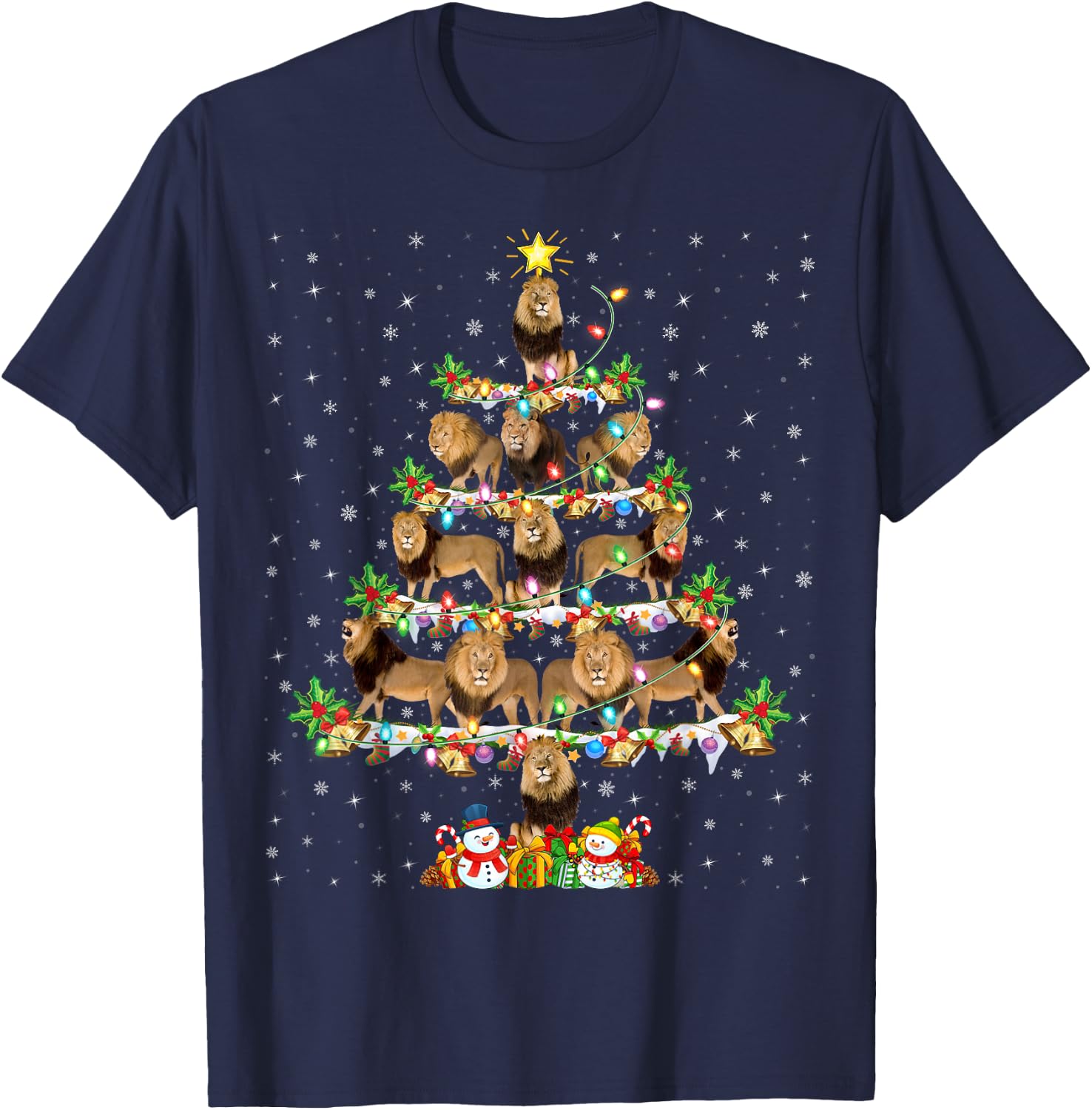 Lion Xmas Lighting Santa Lion Christmas Tree T-Shirt - T-Shirt | Navy